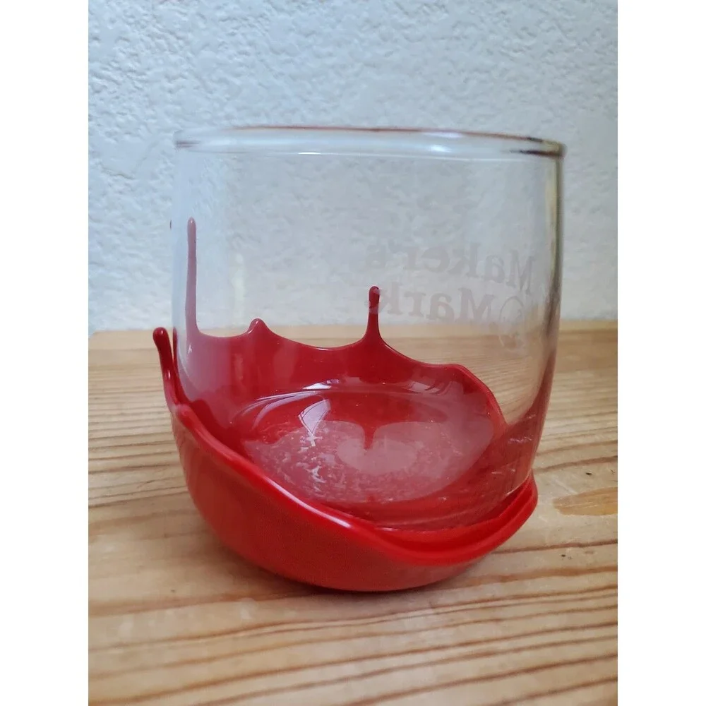 Makers Mark Mug Cup Glass Melted Red Drip Wax Whisky Bourbon 12 Oz Brewery EUC